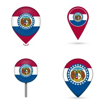 Missouri State Flag Map Pin Icons Set Collection Stock Illustration