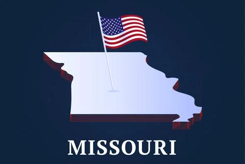 Missouri state Isometric map and USA national flag 3D isometric shape of us s Stock Illustration