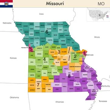 Missouri state map with counties borders and congressional districts Stock Illustration
