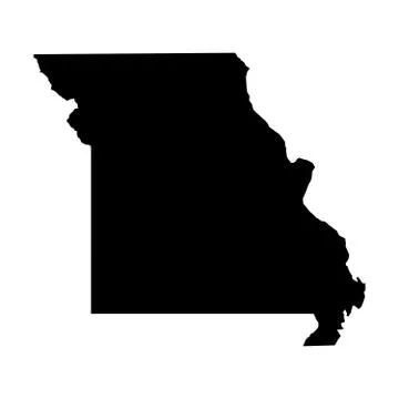 Missouri, state of USA - solid black silhouette map of country area. Simple flat Ilustração Stock