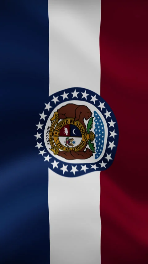 Missouri State Waving Flag in Vertical Orientation – Realistic Loop Animation Stock Footage 294949065