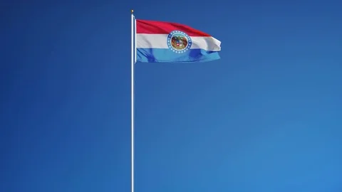 Missouri (U.S. state) flag in slow motion seamlessly looped with alpha Stock Footage 70006528
