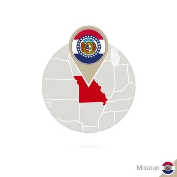 Missouri US State map and flag in circle. Map of Missouri, Missouri flag pi.. Stock Illustration