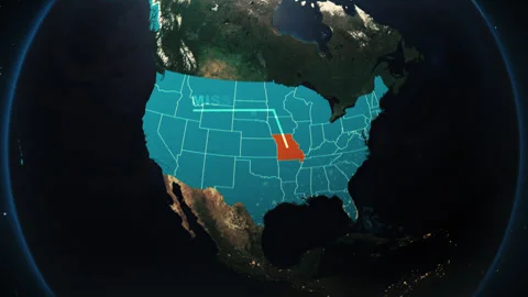 Missouri US State Satellite Map Animation V2 Stock Footage 310314380