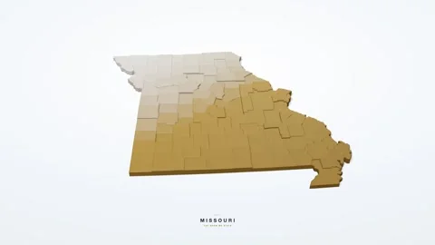 Missouri USA 3D isometric state map with county borders rotating on a clean Stock Footage 340404566