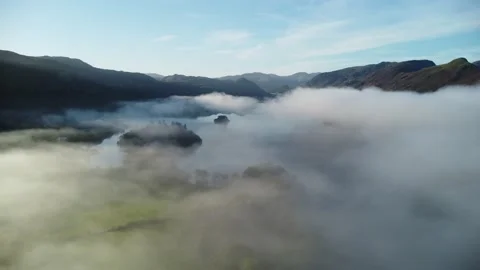 Mist clearing up above Derwentwater Stock Footage 218867739
