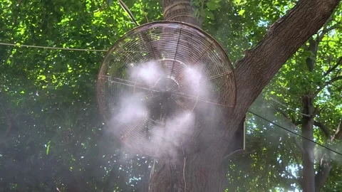 Mist cooling systems in hot summer day, Outdoor Cooling fans. Stock Footage 313534667