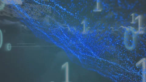 Mist drifting, blue particle ribbon flowing diagonally upward carrying bits Stock Footage 320127760