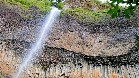 Mist Falls and Basalt columns Columbia River Gorge Oregon Waterfalls 25 Stock Footage 81790639