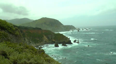 A Mist Falls over the Pacific Coast Highway Stock Footage 50061185