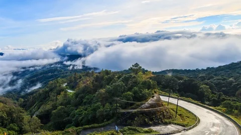 Mist Flowing On Valley At Doi Inthanon National Park of Thailand 4K Time Lapse Stock Footage 85281622