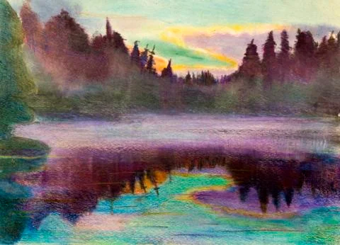 Mist over the lake Stock Illustration