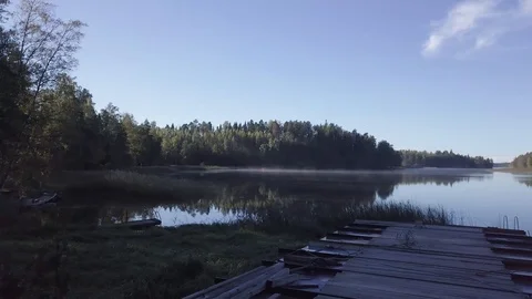 Mist over lake left to right Stock Footage 97609539