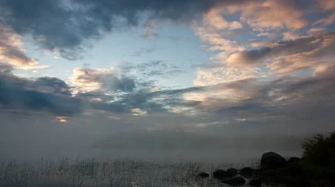 Mist over the lake, timelapse Stock Footage 8519954