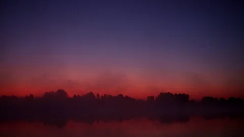 Mist over the river. Dusk over the lake. Very dense fog. Dawn in morning. Stock Footage 115284369
