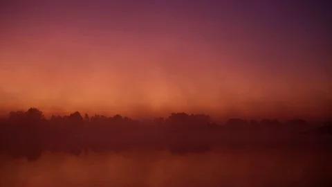 Mist over the river. Dusk over the lake. Very dense fog. Stock Footage 116556309