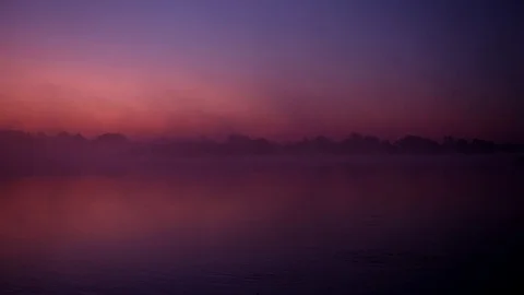Mist over the river. Dusk over the lake. Very dense fog. Video stock 125104122