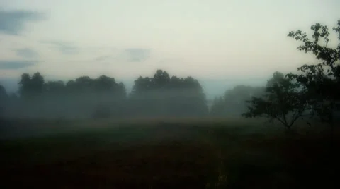 Mist rises over the field Stock Footage 33639084