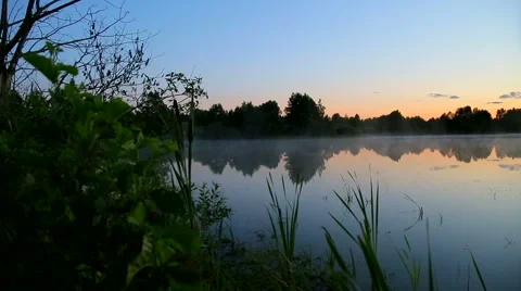 Mist rises over lake Stock Footage 52078526