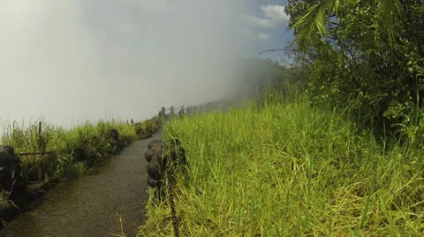 Mist Rising Over Path by Victoria Falls Stock Footage 22851453