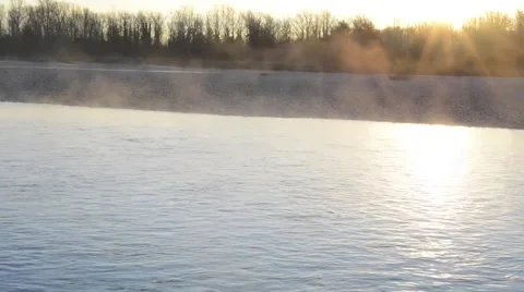 Mist rising from the river Stock Footage 63456075