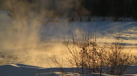Mist rising off river in winter. Stock Footage 10756409