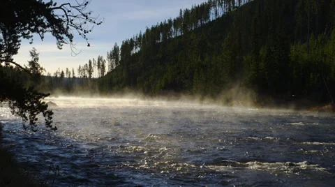 Mist Rising From Yellowstone River Stock Footage 35312237