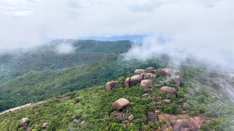 Mist Rolling Over Granite Hilltop Stock Footage 345269453