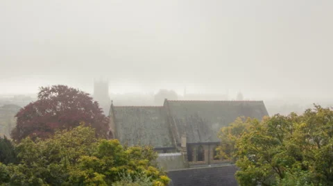 Mist Rolling Through Town Timelapse Zoomout Video stock 56650738