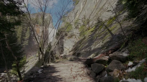 Mist Trail stone steps below Vernal Fall Yosemite Video stock 347986500