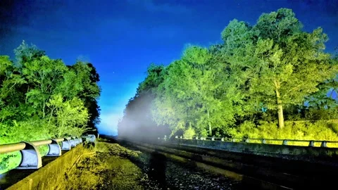 Mist on the train tracks moving swiftly Stock Footage 258885030
