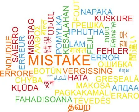 Mistake multilanguage wordcloud background concept Stock Illustration