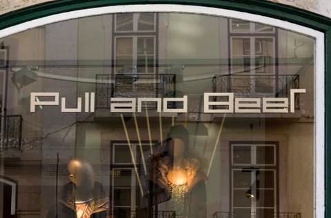 Mistake on Pull and Bear window in Lisbon Stock Photos
