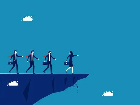 Mistakes in decision making. manager ordered the employee to jump off the cli Illustrazione stock