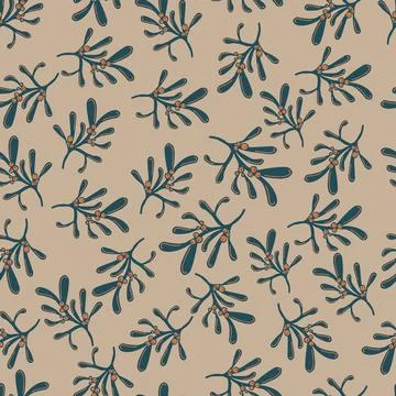 Mistletoe branches botanical christmas vector seamless pattern Stock Illustration