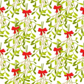 Mistletoe branches seamless vector pattern Stock Illustration