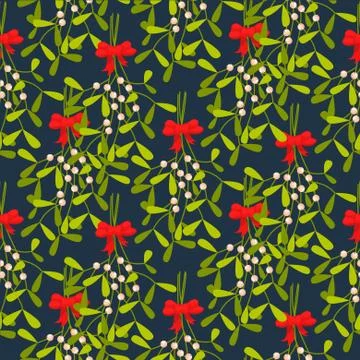 Mistletoe branches seamless vector pattern Stock Illustration