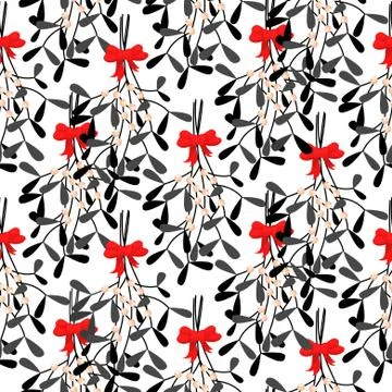 Mistletoe branches seamless vector pattern Stock Illustration