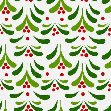 Mistletoe Christmas seamless pattern. Vector illustration. Stock Illustration