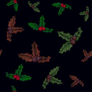 Mistletoe color element seamless pattern. Christmas decor. Hand drawn vector Stock Illustration