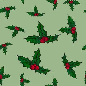Mistletoe color element seamless pattern. Christmas decor. Hand drawn vector Stock Illustration