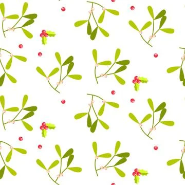 Mistletoe leaves seamless vector pattern Stock Illustration