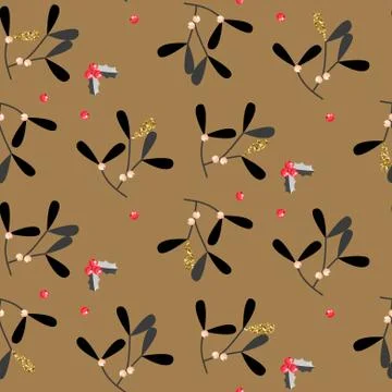 Mistletoe leaves seamless vector pattern Stock Illustration