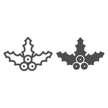 Mistletoe line and solid icon. Holly berry with leaves outline style pictogram Stockillustratie