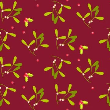 Mistletoe plant seamless vector pattern Stock Illustration