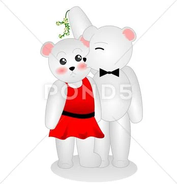 Mistletoe Polar Bears Stock Illustration