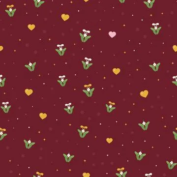 Mistletoe seamless pattern with green leaves, white berries, bows, golden hearts Stock Illustration