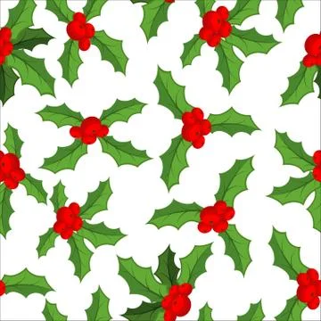 Mistletoe seamless pattern. Traditional Christmas plant background. Festive.. Stock Illustration