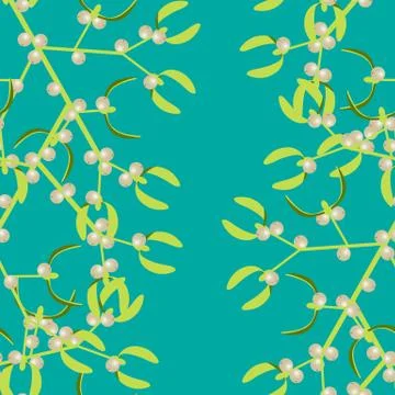 Mistletoe. Seamless pattern. Vector illustration. Mistletoe branch with berri Stock Illustration