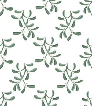 Mistletoe seamless pattern, Winter holidays background, vector illustration. Stock Illustration